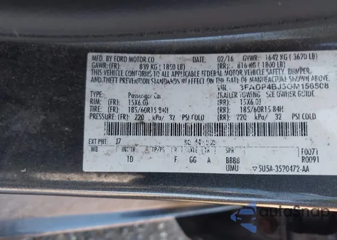 2016 Ford Fiesta Se из США, поврежденный, VIN 3FADP4BJ3GM156508